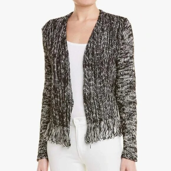 NWT NIC + ZOE Fringe Knit Jacket Blazer Toggle Closure White Black Women's Large - Picture 1 of 14